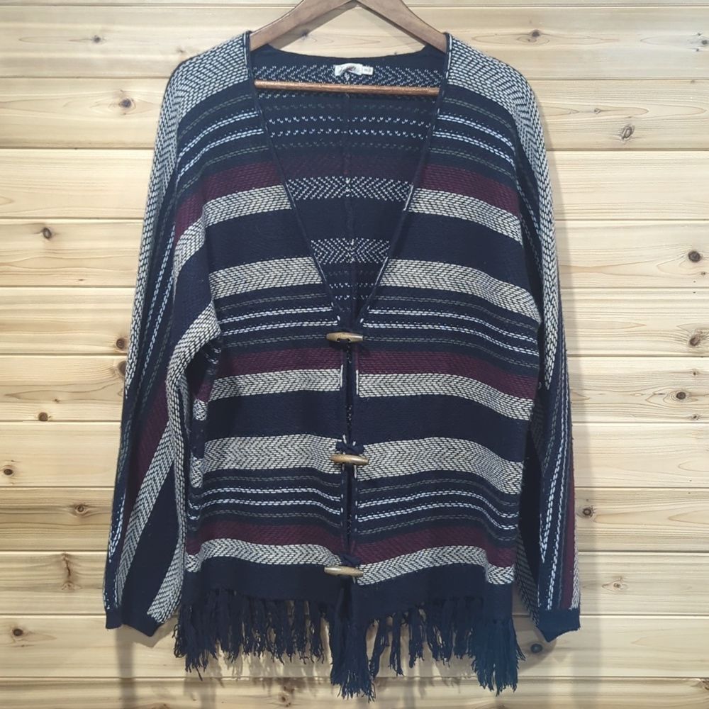 Faherty Womens Denver Cashmere Wool Sweater Cardigan M/L Fringe Striped